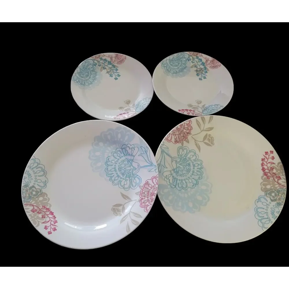 Tabletop Gallery Emma Porcelain Boho Henna Plate Set – 2 Dinner & 2 Salad Plates